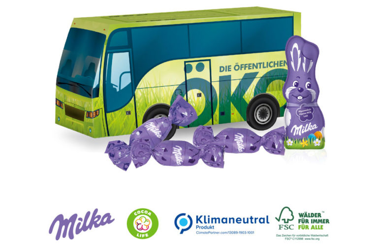 3D Präsent Bus Milka, Klimaneutral, FSC® Werbeartikel kaufen ᐅ